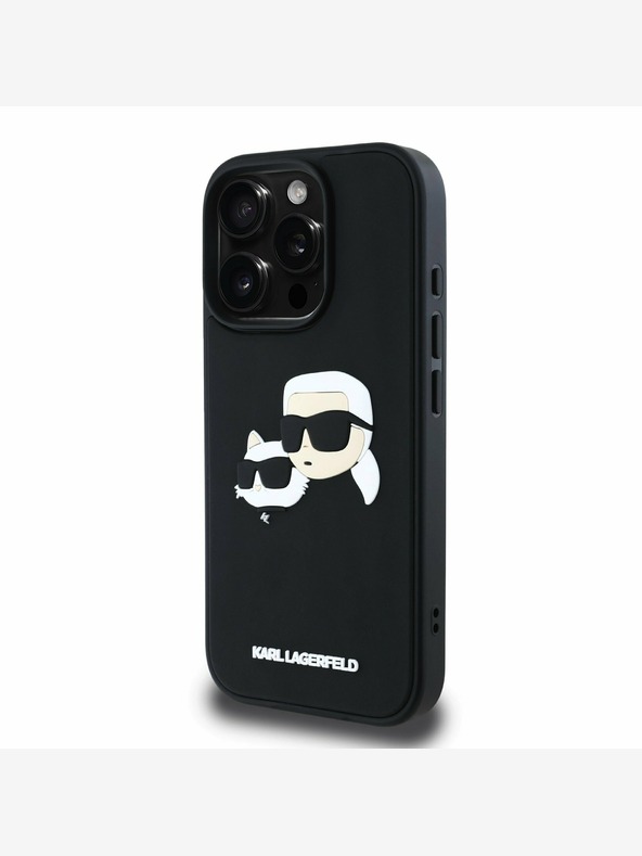 Karl Lagerfeld Karl Lagerfeld 3D gumijasti zadnji ovitek z dvojnimi glavami za iPhone 16 Pro Black