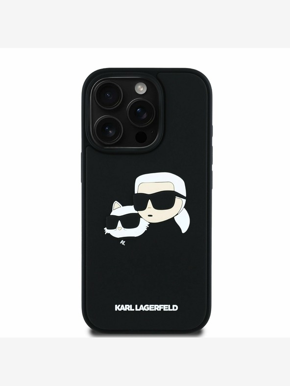 Karl Lagerfeld Karl Lagerfeld 3D gumijasti zadnji ovitek z dvojnimi glavami za iPhone 16 Pro Black