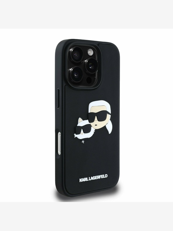 Karl Lagerfeld Karl Lagerfeld 3D gumijasti zadnji ovitek z dvojnimi glavami za iPhone 16 Pro Black