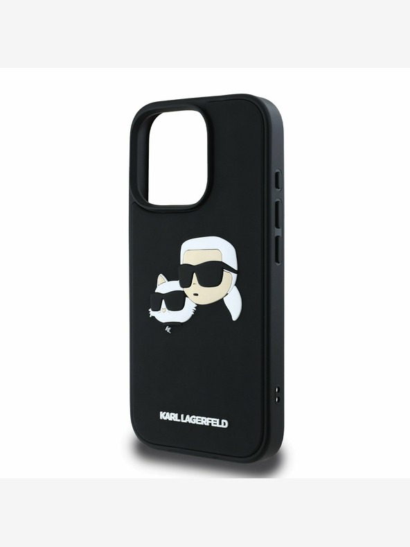 Karl Lagerfeld Karl Lagerfeld 3D gumijasti zadnji ovitek z dvojnimi glavami za iPhone 16 Pro Black