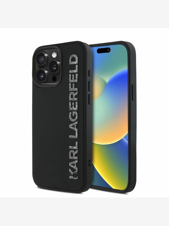 Karl Lagerfeld Karl Lagerfeld 3D gumijasti hrbtni ovitek z bleščicami za iPhone 15 Pro črn