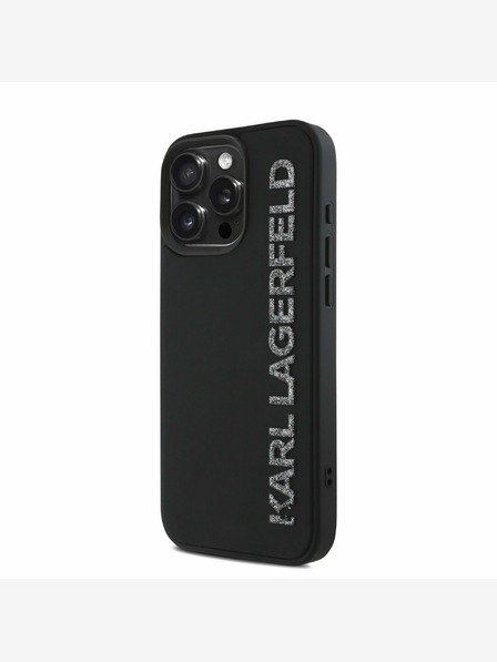 Karl Lagerfeld Karl Lagerfeld 3D gumijasti hrbtni ovitek z bleščicami za iPhone 15 Pro črn