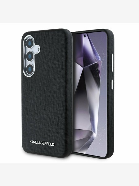 Karl Lagerfeld Karl Lagerfeld PU Saffiano kovinski logotip in okvir hrbtnega pokrova za Samsung Galaxy S25 Black
