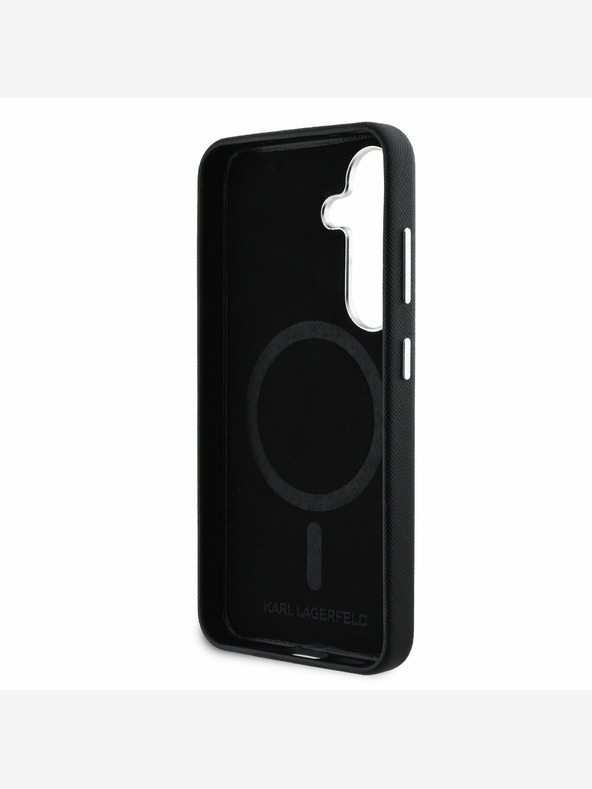 Karl Lagerfeld Karl Lagerfeld PU Saffiano kovinski logotip in okvir hrbtnega pokrova za Samsung Galaxy S25 Black
