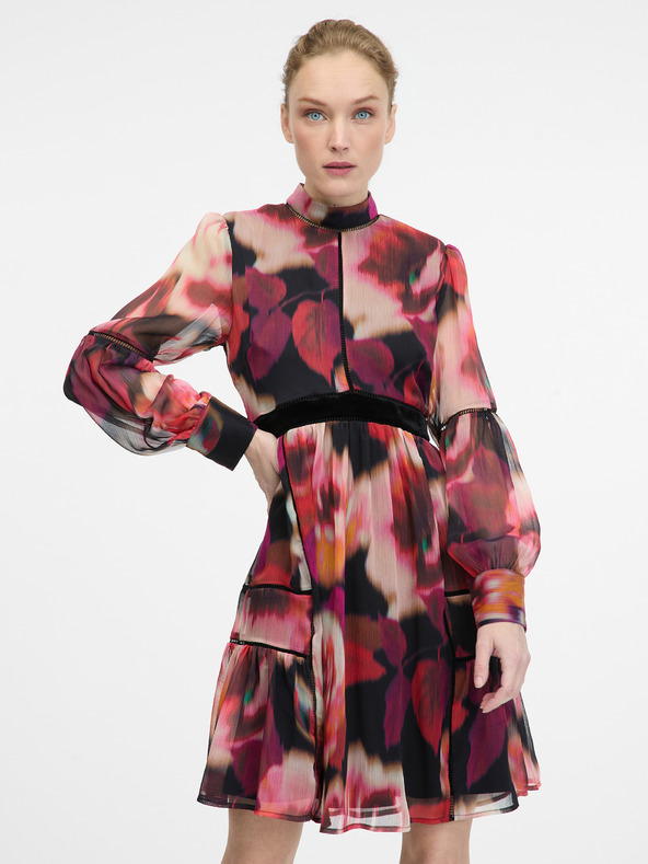 Orsay Rdeča vzorčasta ženska obleka do kolen ORSAY