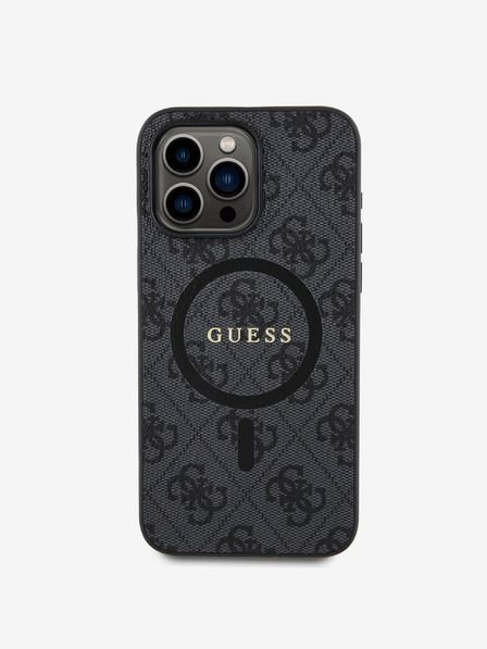 Guess Guess PU usnje 4G barvni obroč MagSafe hrbtni ovitek za iPhone 15 Pro Max črna