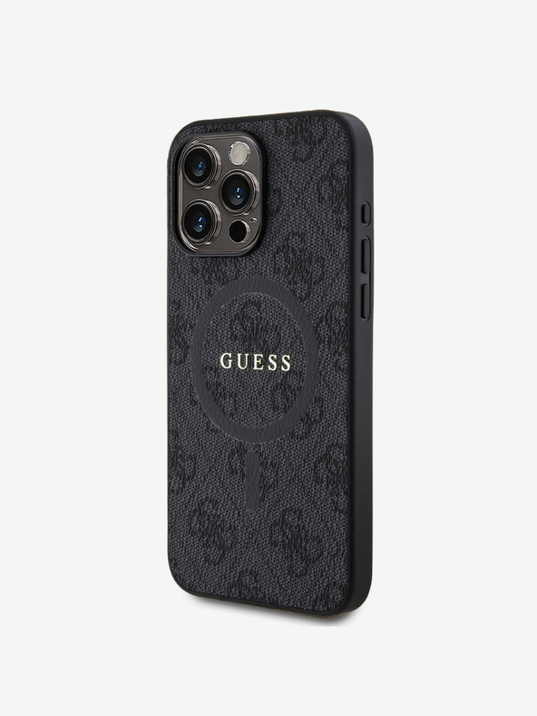 Guess Guess PU usnje 4G barvni obroč MagSafe hrbtni ovitek za iPhone 15 Pro Max črna