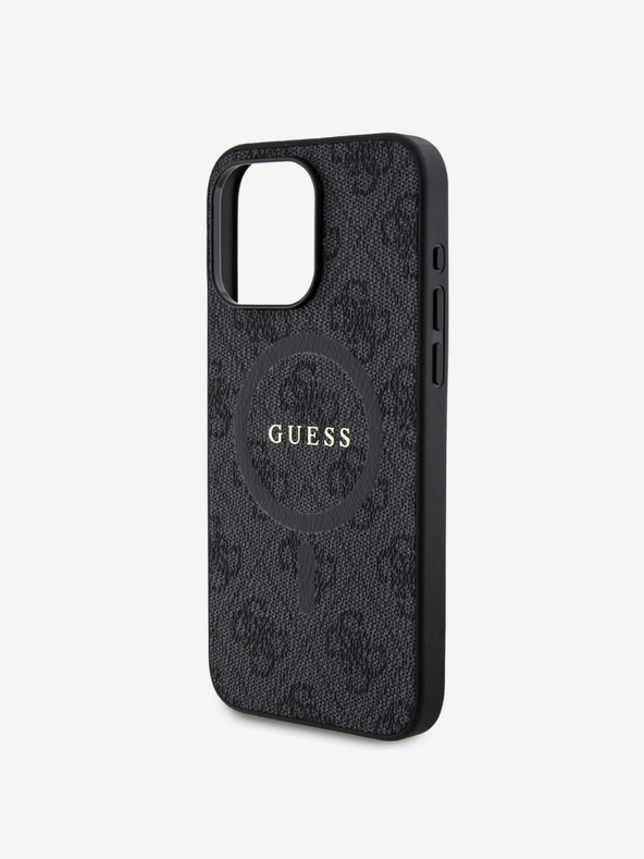 Guess Guess PU usnje 4G barvni obroč MagSafe hrbtni ovitek za iPhone 15 Pro Max črna