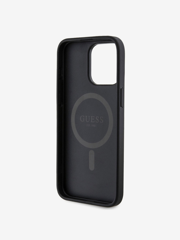 Guess Guess PU usnje 4G barvni obroč MagSafe hrbtni ovitek za iPhone 15 Pro Max črna