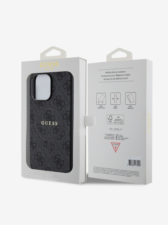 Guess Guess PU usnje 4G barvni obroč MagSafe hrbtni ovitek za iPhone 15 Pro Max črna