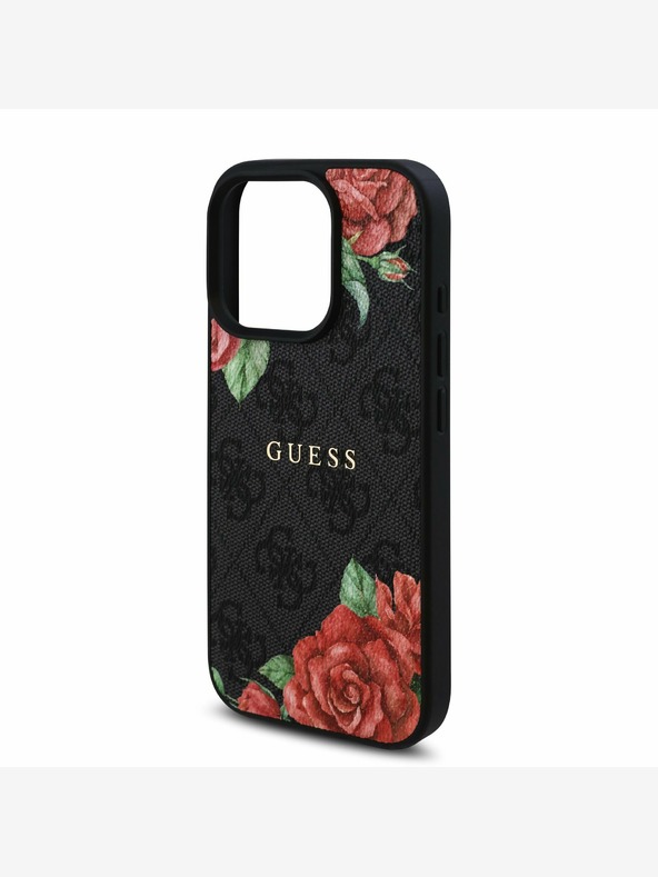 Guess Guess PU Leather 4G Roses MagSafe hrbtni ovitek za iPhone 16 Pro Max Black