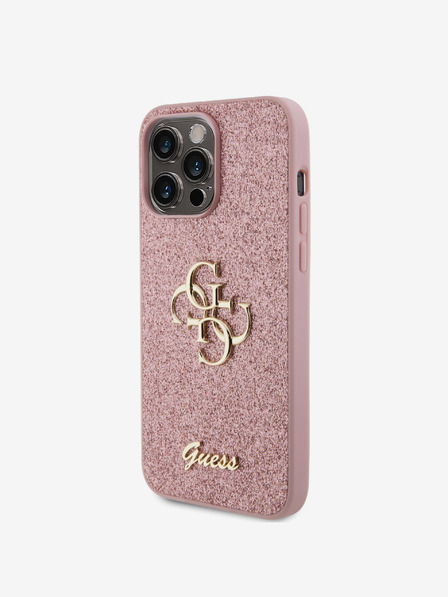 Guess Guess PU fiksni kovinski zadnji ovitek z logotipom 4G in bleščicami za iPhone 15 Pro Max roza
