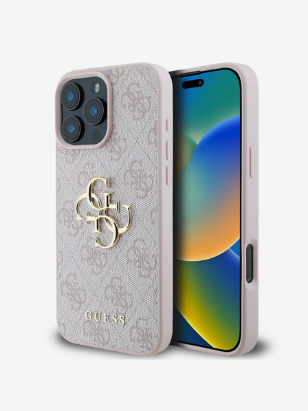 Guess Guess PU 4G kovinski logotip hrbtni ovitek za iPhone 16 Pro roza