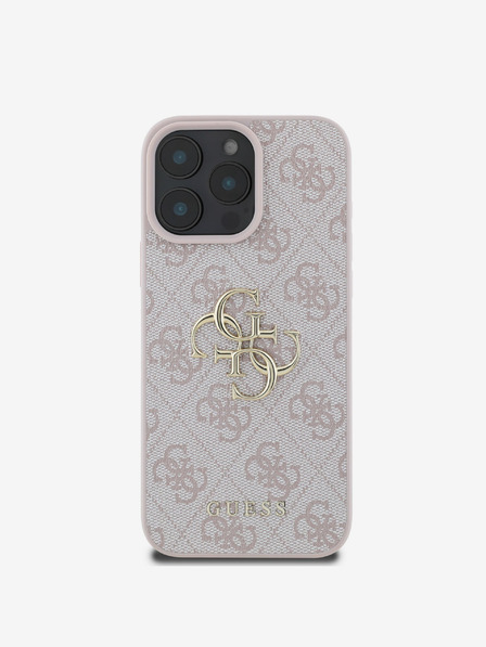 Guess Guess PU 4G kovinski logotip hrbtni ovitek za iPhone 16 Pro roza