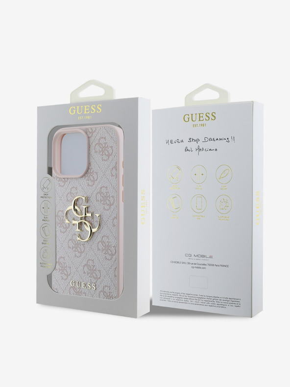 Guess Guess PU 4G kovinski logotip hrbtni ovitek za iPhone 16 Pro roza