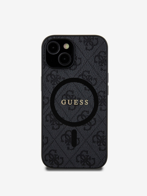 Guess Guess PU usnje 4G barvni obroč MagSafe hrbtni ovitek za iPhone 15 črna