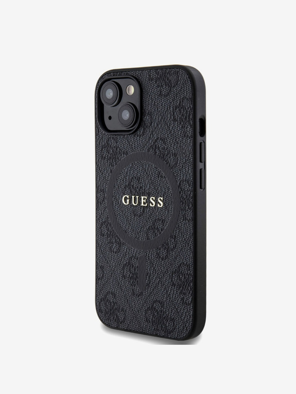 Guess Guess PU usnje 4G barvni obroč MagSafe hrbtni ovitek za iPhone 15 črna