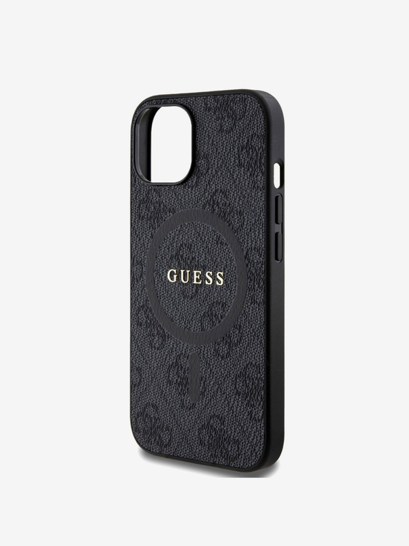 Guess Guess PU usnje 4G barvni obroč MagSafe hrbtni ovitek za iPhone 15 črna