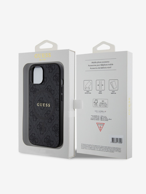 Guess Guess PU usnje 4G barvni obroč MagSafe hrbtni ovitek za iPhone 15 črna