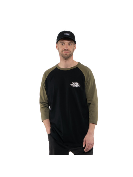 Horsefeathers Majica Dynamo Raglan - črna/žgana oljka HORSEFEATHERS