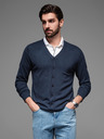 Ombre Clothing Moški pleteni pulover s strukturiranimi pikami - temno modra barva Ombre Clothing