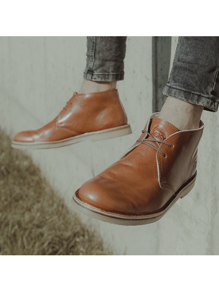 Vasky Moški usnjeni gležnjarji rjave barve - škornji za pomlad / jesen, čevlji Vasky Desert Cognac