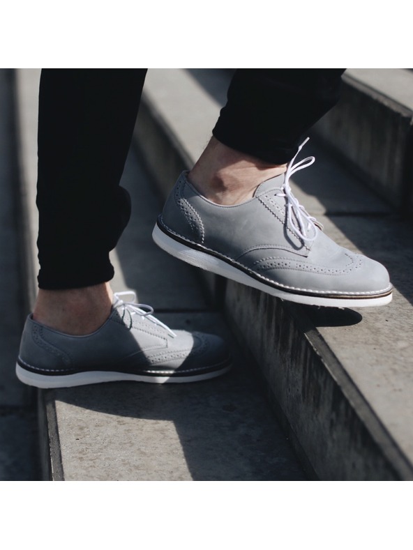 Vasky Moški sivi usnjeni pol škornji - pomlad / jesen škornji, čevlji Vasky Brogue Low