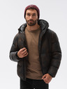 Ombre Clothing Rjavo-črna moška vzorčasta prešita zimska bunda C529