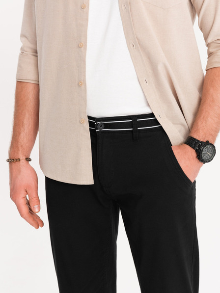 Ombre Clothing Črne moške hlače chino z okrasnim pasom Ombre Clothing