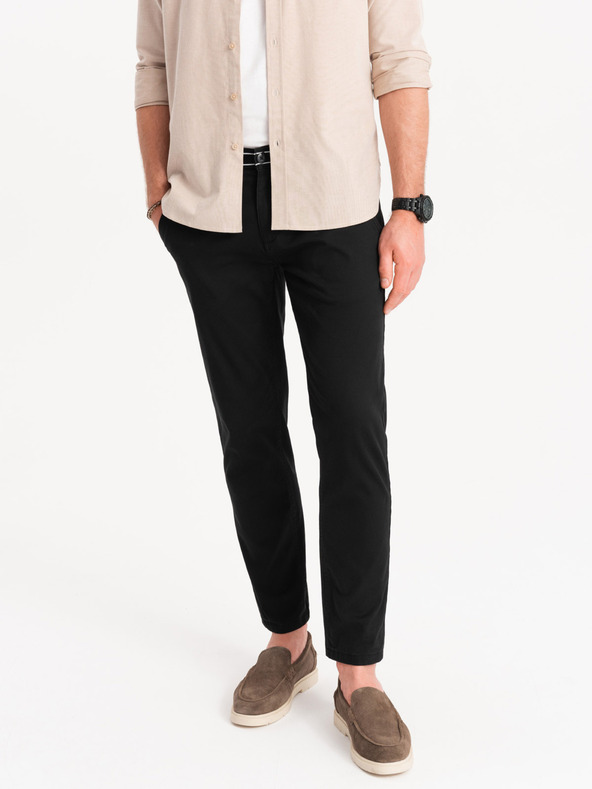 Ombre Clothing Črne moške hlače chino z okrasnim pasom Ombre Clothing