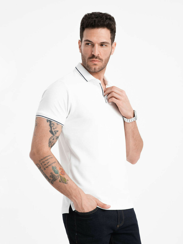 Ombre Clothing Bela moška polo majica brez gumbov Ombre Clothing