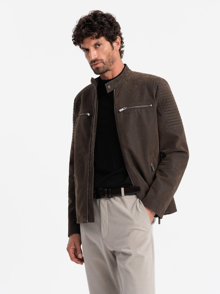 Ombre Clothing Moška retro motoristična jakna s pokončnim ovratnikom Ombre Clothing V1 OM-JAFL-0197