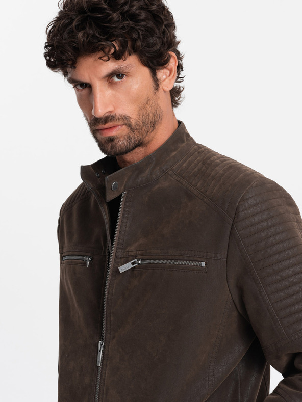 Ombre Clothing Moška retro motoristična jakna s pokončnim ovratnikom Ombre Clothing V1 OM-JAFL-0197