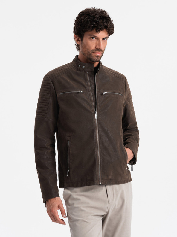 Ombre Clothing Moška retro motoristična jakna s pokončnim ovratnikom Ombre Clothing V1 OM-JAFL-0197