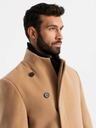 Ombre Clothing Moški plašč z asimetričnim zapenjanjem in visokim ovratnikom svetlo rjave barve Ombre Clothing