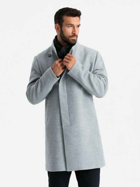 Ombre Clothing Moška jakna parka z visokim ovratnikom in asimetričnim zapenjanjem siva Ombre oblačila