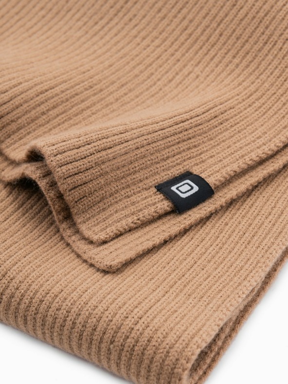 Ombre Clothing Moški enobarvni pleteni šal z rebri svetlo rjave barve Ombre Clothing