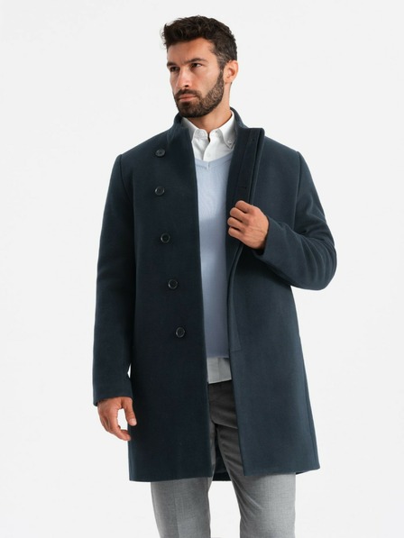 Ombre Clothing Moški asimetrični plašč z visokim ovratnikom temno modre barve Ombre oblačila