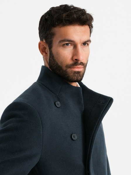 Ombre Clothing Moški asimetrični plašč z visokim ovratnikom temno modre barve Ombre oblačila