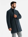 Ombre Clothing Moški asimetrični plašč z visokim ovratnikom temno modre barve Ombre oblačila