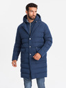 Ombre Clothing Moška dolga prešita jakna s poklopci in podlogo v temno modri barvi Ombre Clothing