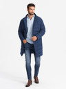 Ombre Clothing Moška dolga prešita jakna s poklopci in podlogo v temno modri barvi Ombre Clothing