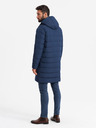 Ombre Clothing Moška dolga prešita jakna s poklopci in podlogo v temno modri barvi Ombre Clothing