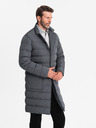 Ombre Clothing Moška dolga prešita jakna z zavihki in podlogo grafitne barve Ombre Clothing