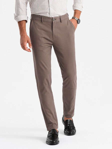 Ombre Clothing Moške hlače chino REGULAR FIT rjave barve Ombre Clothing