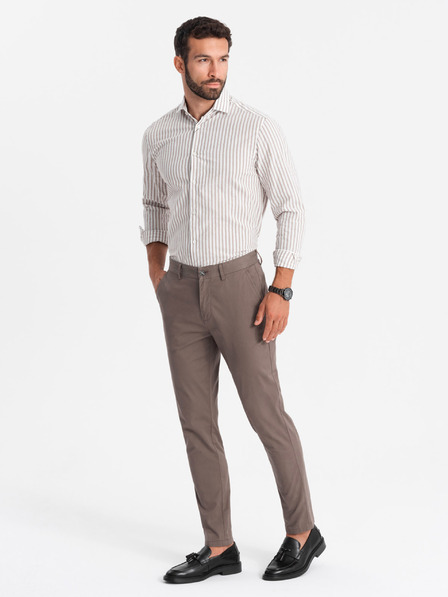 Ombre Clothing Moške hlače chino REGULAR FIT rjave barve Ombre Clothing