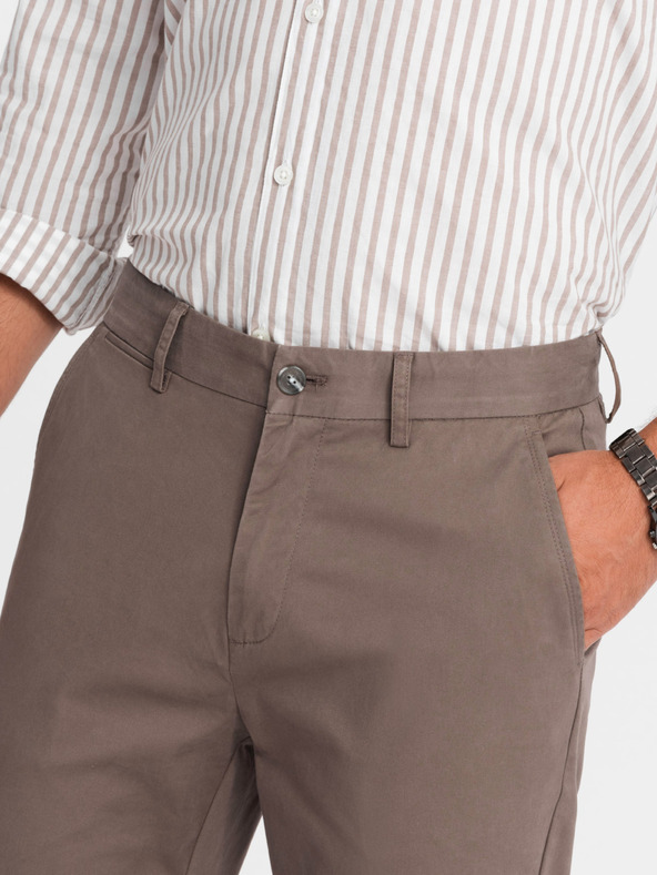 Ombre Clothing Moške hlače chino REGULAR FIT rjave barve Ombre Clothing