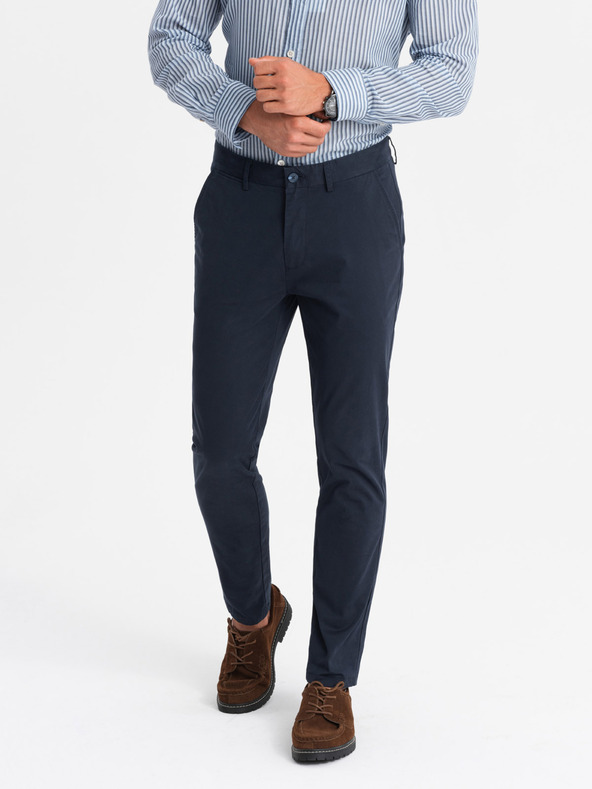 Ombre Clothing Moške polne hlače chino REGULAR FIT temno modre barve Ombre Clothing