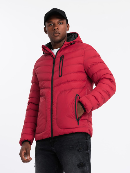 Ombre Clothing Moška prešita športna jakna s kontrastno zadrgo rdeče barve Ombre Clothing