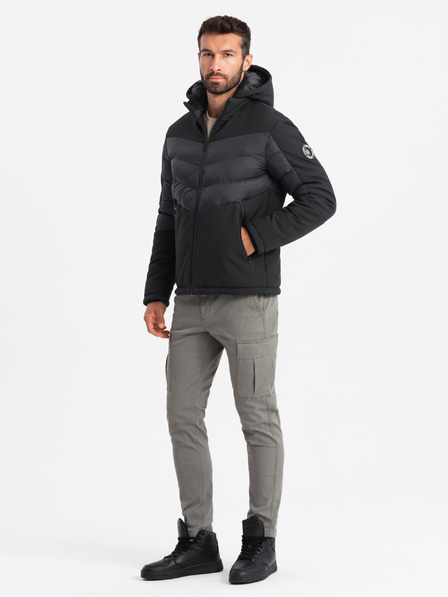 Ombre Clothing Moška prešita kombinirana jakna z visokim ovratnikom črna Ombre Clothing